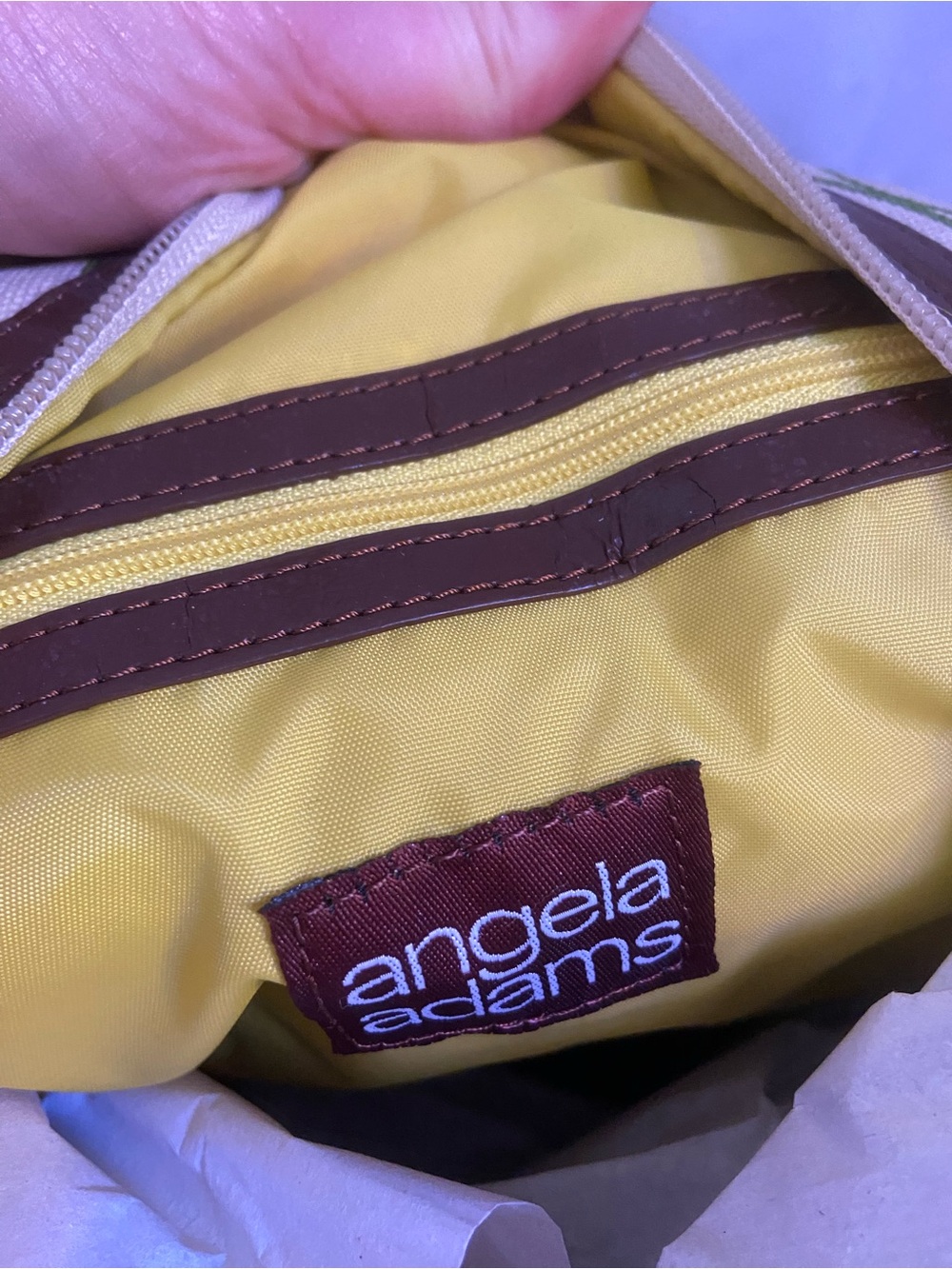 Angela Adams Yellow Canvas Duffel with Brown Trim - Picture 5 of 6
